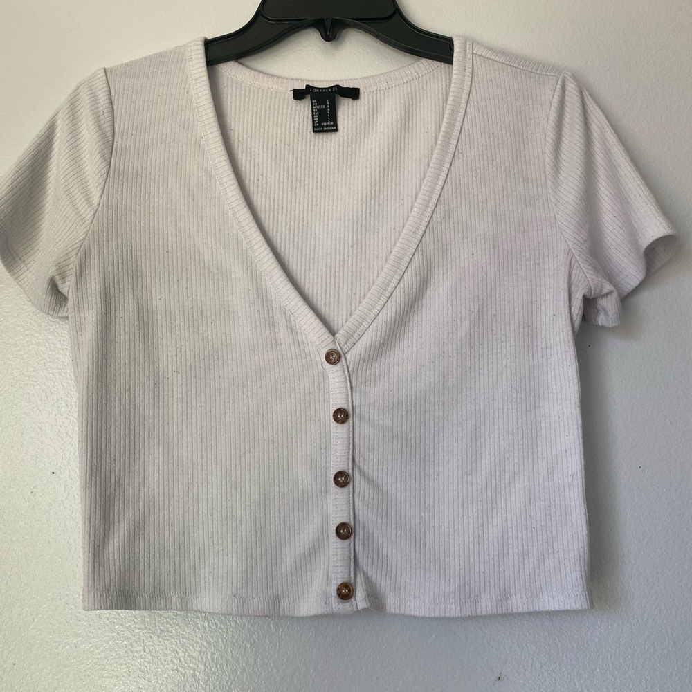 Forever 21 Cropped White Button Tee